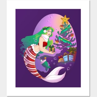 Mermaid Christmas Posters and Art